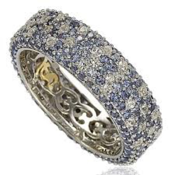 New Suzy Levian Sterling Silver Pave Blue Sapphire & White Sapphire Stones Ring - Picture 2 of 6